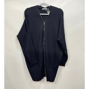 Staccato Black Dolman Sleeve Zip Front Tunic Length Butter Soft Cardigan Sweater